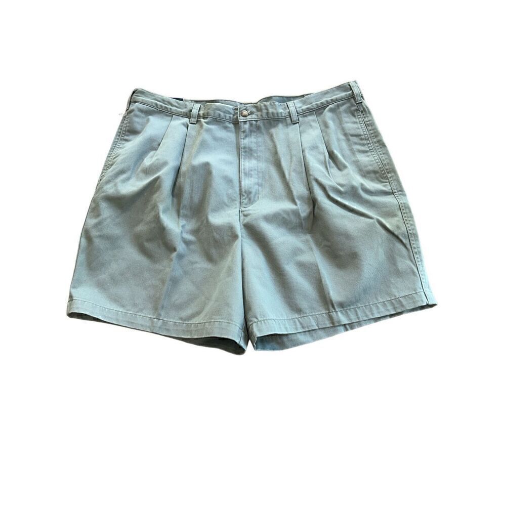 Ivy Crew Mens Olive Green Wrinkle Free Pleated Shorts Cotton Casual Size 40